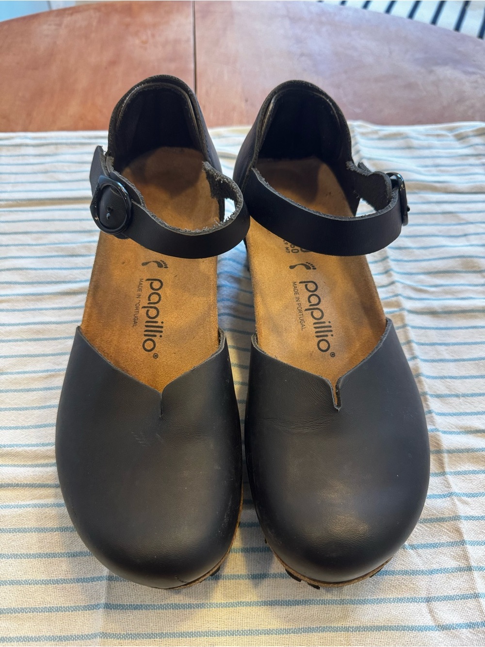 Papillio Black Suede Mary Jane Clog with Ankle Strap